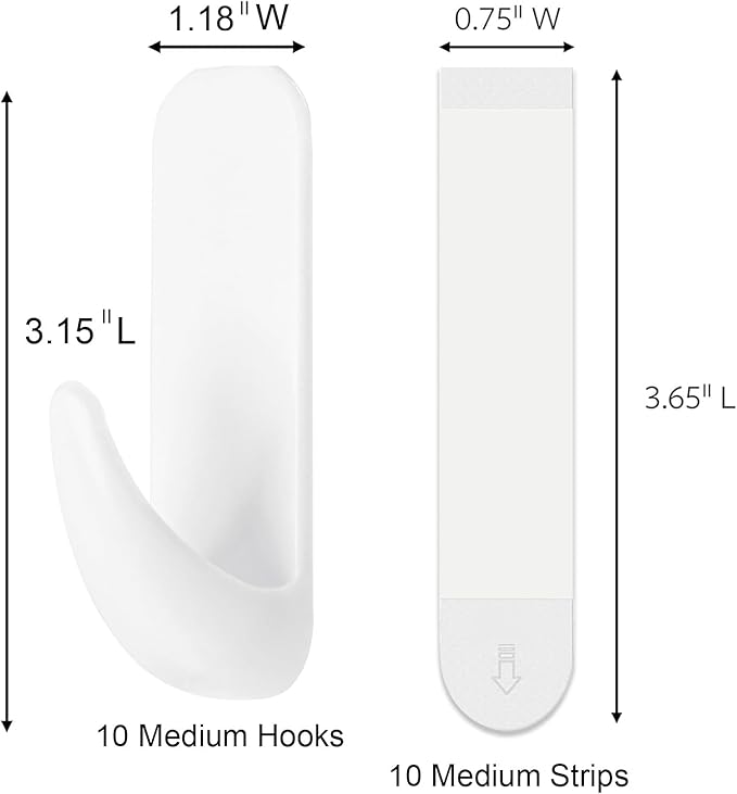 Wall Hooks for Hanging 10 Large Hooks, Heavy Duty Wall Hooks with 10 Strips, Damage Free Adhesive Hooks for Key Holder, Coat, Door, Shower Hanging