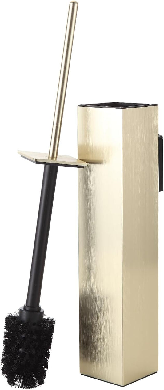BGL Toilet Brush and Holder Set Brushed Gold Wall Mounted for Bathroom Square Design