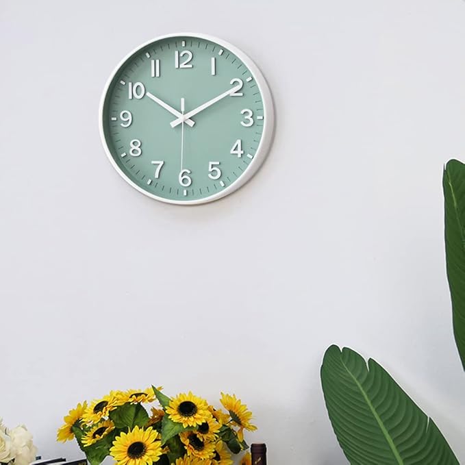 HZDHCLH Green Wall Clocks Battery Operated,12 inch Silent Non Ticking Modern Wall Clock for Living Room Bedroom Kitchen Office Classroom Decor