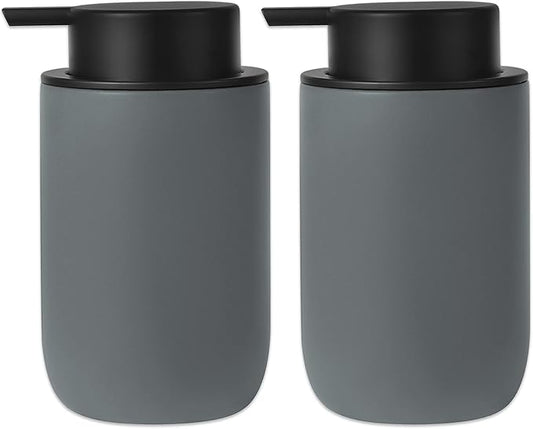 Hand Soap Dispenser for Bathroom Decro, Ceramic Liquid Pump Bottles Refillable Dish Dispenser for Kitchen Farmhouse Colleage Dorm, Matte Grey 2 Pack