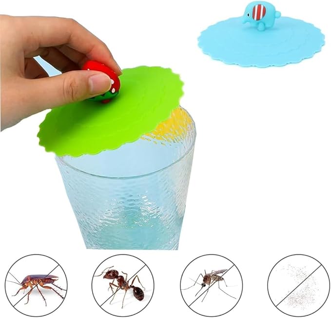 5pcs Cute Silicone Mug Lids, Colorful Anti-Dust Silicone Glass Covers, Reusable Food Grade Drink Lids for Hot & Cold Water, Outdoors & Indoors