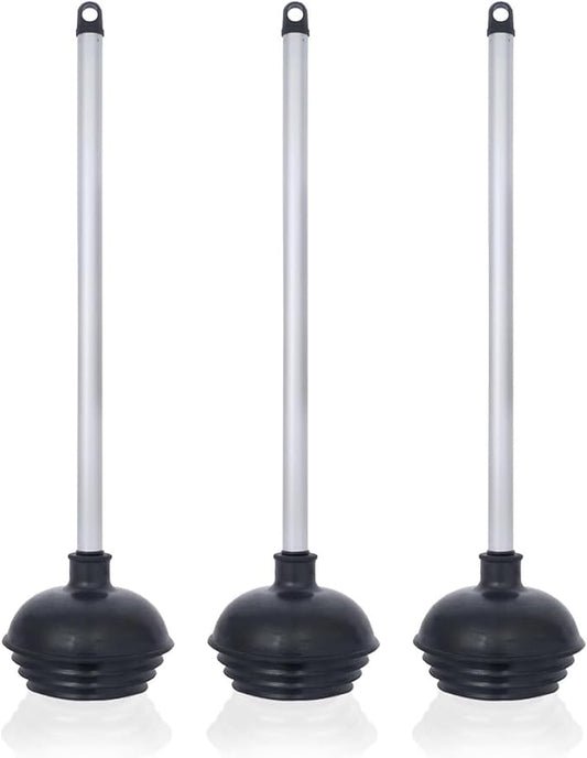 NEIKO 60180A Toilet Plungers, 3 Pack, Patented All-Angle Design, Heavy Duty, Aluminum Handle, Residential, Commercial, and Industrial Building Sanitation Use