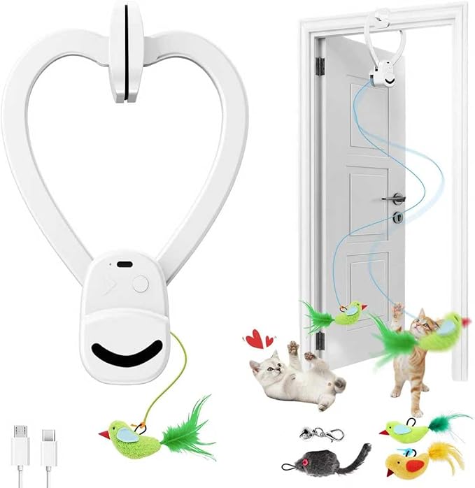 Interactive Cat Toys for Indoor Cats Automatic Electric Flying Bird Feather Mouse Toy - Best Kitten & Adult Cat Enrichment Mouse cat Toy Hanging Electric Kitty Toys for Bored Cats