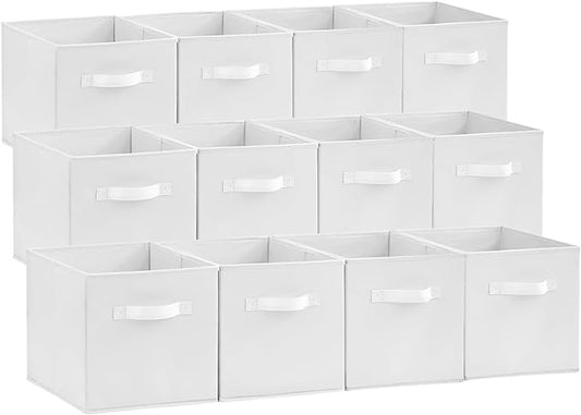 Lifewit 12 Packs Storage Cubes, 11 Inch Cube Storage Bins, Foldable Decorative Fabric Storage Baskets for Organizing Home Organizers with Handles for Shelves, Closet, White