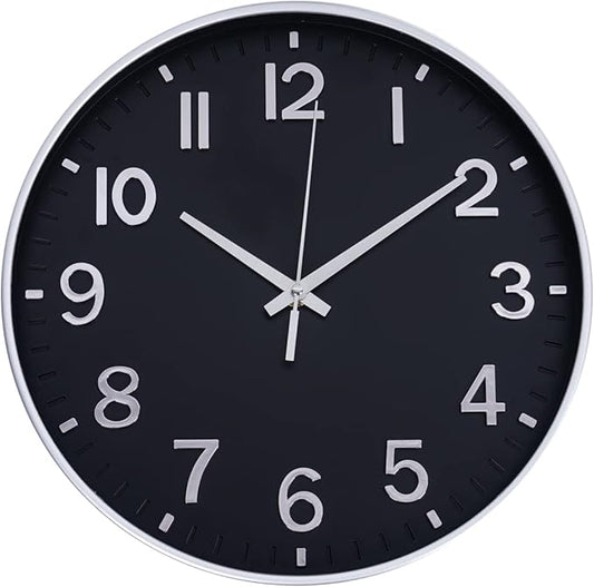 HZDHCLH Modern Wall Clocks Battery Operated,12 inch Silent Non Ticking Round Clock for Wall,Wall Clock for Kitchen Bedroom Living Room Office Classroom Decor (Black and Silver)