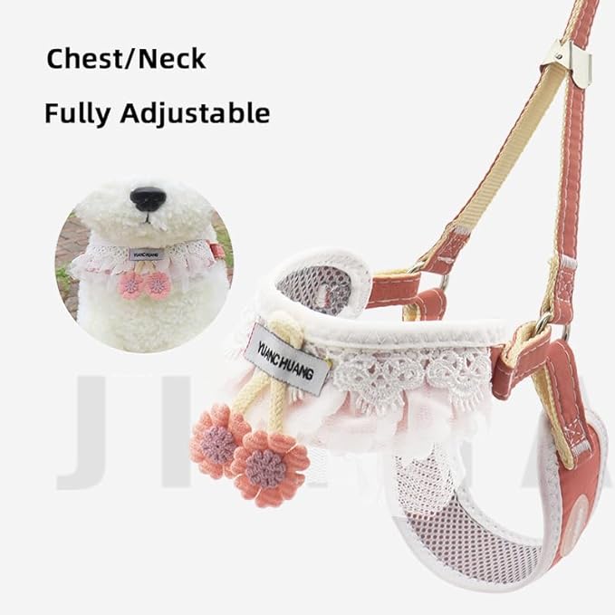 Pink Sunflower Y-Harness Leash for Small Dogs & Cats - Adjustable Pet Lead (3.3-22lbs), 5ft Reflective Safety Leash with Padded Vest, Chihuahua/Yorkie/Pomeranian (M（11-22ib）)