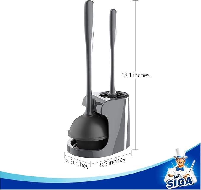 MR.SIGA Toilet Plunger and Bowl Brush Combo for Bathroom Cleaning, Gray, 2 Sets