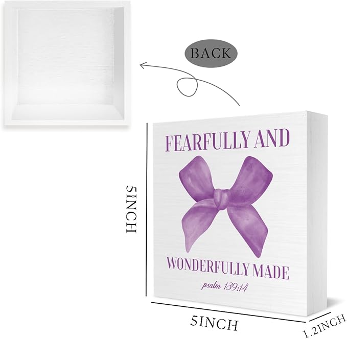 Purple Bible Bow Room Bedroom Bathroom,Purple Decor,Inspirational Bible Verses Decorations Butterfly Decorations for Teen Girls Gifts Wooden Box 5 x 5 Inch