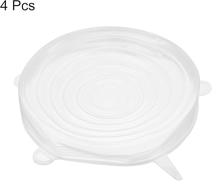 UXCELL Silicone Stretch Lids, 4 Pack - 6.5" Round Container & Bowl Covers, Reusable Silicone Lids for Cups, Bowls & Food, White