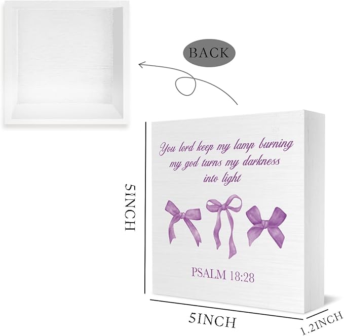 Purple Bow Room,Purple Decor Bedroom, Bathroom Decor, Inspirational Bible Verses Decorations Butterfly Decorations for Teen Girls Gifts Wooden Box 5 x 5 Inch