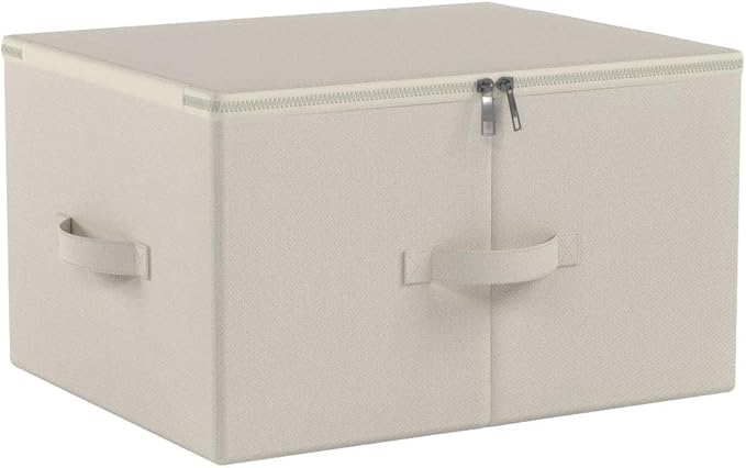 Collapsible Rigid Storage Bins with Lid, Shelves Clothes Storage Cubes, Tide Up Your Wardrobe, Beige, Set of 2
