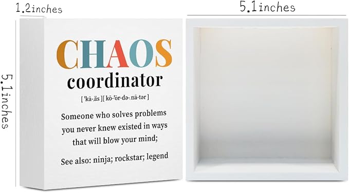 Chaos Coordinator Gifts Office Decor Wooden Box Sign, Administrative Professional Day Gifts Thank You Gifts for Boss Coworker Teacher Nurse Decorative Office Desk Accessories Table Shelf Plaque Sign