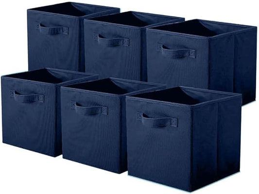 ShellKingdom Storage Bins, Foldable Fabric Storage Cubes and Cloth Organizer Drawer for Closet and Toys, 6 Pack (Dark Blue)
