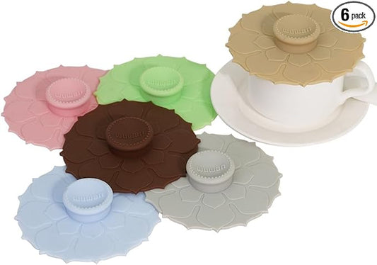 Silicone Cup Covers 4.1 Inch Reusable Silicone Mug and Cup Lids Suction Seal Lid Caps to Keep Drink Warm or Cold for Steeping Coffee Tea And Drink Cover (flower 6pcs, 6)