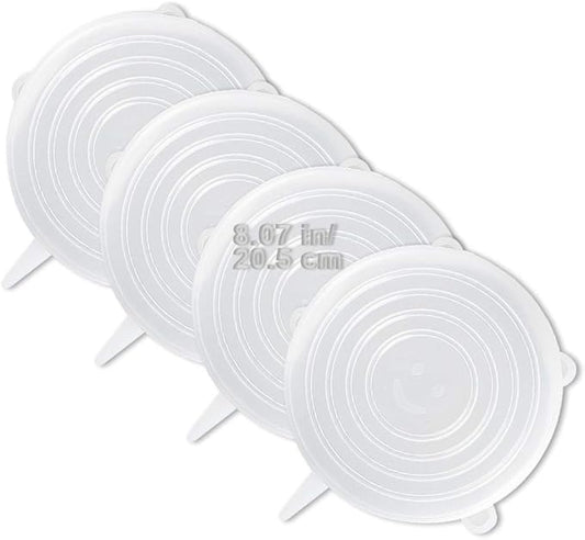 4 Pack Same Size Silicone Stretch Lids, Thicker Reusable Sturdy Silicone Container Cover, Expandable Food Storage Covers, Dishwasher and Freezer Safe, 8.07in(20.5cm)