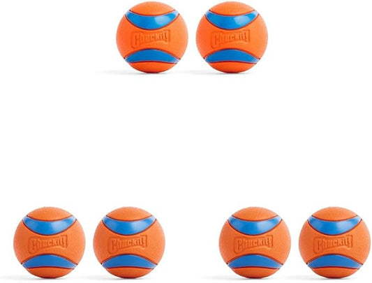 Chuckit! Ultra Ball Dog Toy - Medium Bouncy Fetch Balls for Dogs 20-60 lbs - Made from Durable Rubber - Floating Water Pet Toys - Size Medium - 2.5-inch Diameter - Pack of 6
