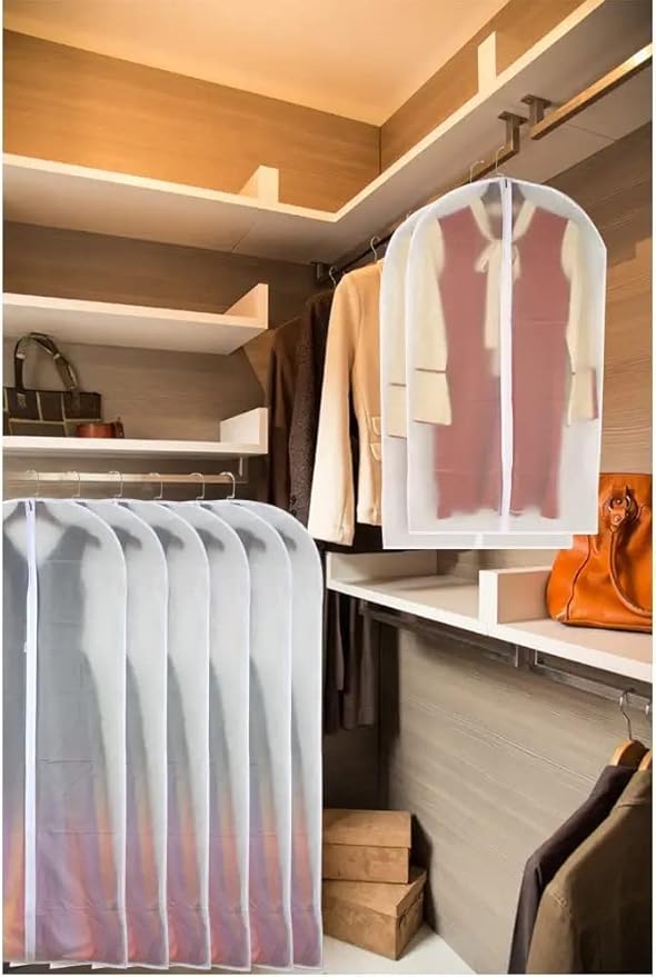 Dress Bags for Hanging Clothes (Set of 12) Breathable Suit Bag Covers with Zip Coat Covers for Closet Garment Bag for Wardrobe Storage and Travel Covers for Coats White - 24'' x 60''