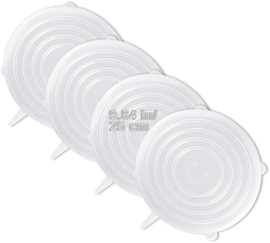 4 Pack Same Size Silicone Stretch Lids, Thicker Reusable Sturdy Silicone Container Cover, Expandable Food Storage Covers, Dishwasher and Freezer Safe, 9.84in(25cm)