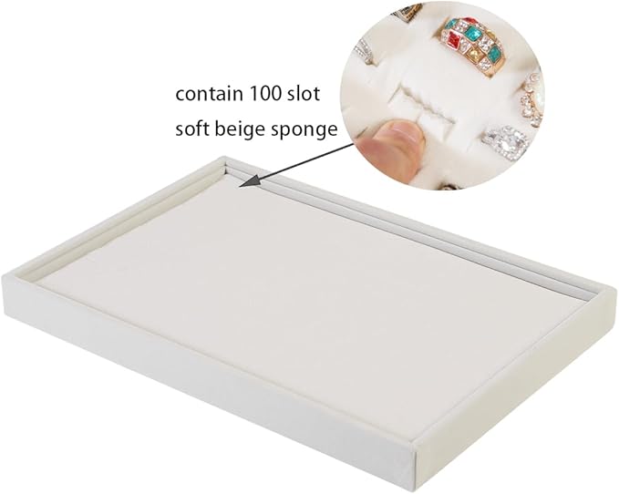 Coward 2Pcs/Set Stackable Ring Organizer Tray Beige Velvet Ring Earring Stud Jewelry Display Holder Tray for Store Selling or Home Show Storage