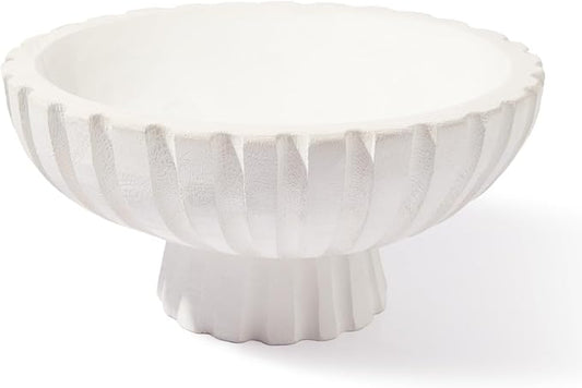 DN DECONATION White Wooden Decorative Bowl with Stand, 11.22" Wood Fruit Candy Key Holder Bowl for Centerpiece Home Room Decor Farmhouse Shelf Coffee Table Entryway