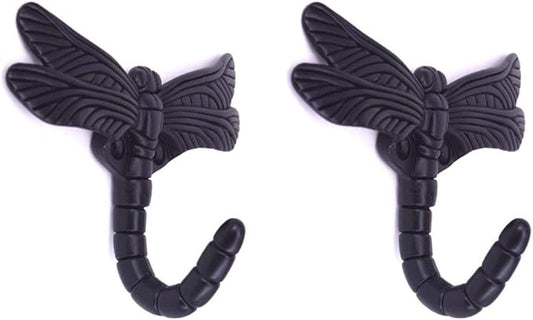 2pcs Dragonfly Coat Hooks Decorative Creativity Wall Mounted Hanger Hook for Home Handbag Key Towel Bathrobe (Black)