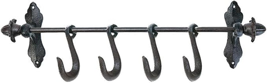 Sungmor Vintage Cast Iron Wall Hook Rack - Rustic Farmhouse Wall-Mounted Hanger for Coats, Keys, Mugs, Towels - Heavy Duty Decorative Organizer with 4 Removable Hooks
