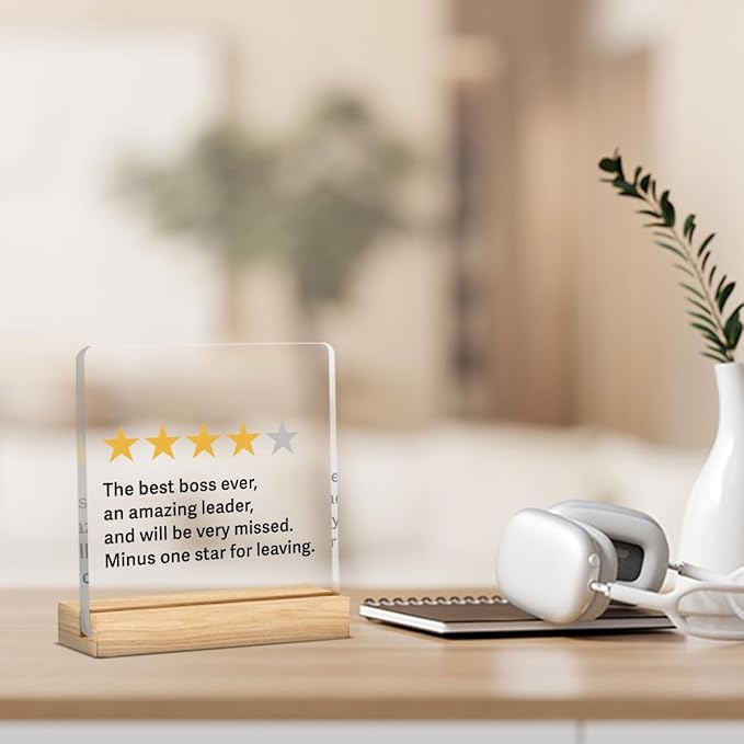 Funny Best Boss Leaving Gift for Women Men Office Decor Acrylic Plaque Leadership Thank You Gifts for Manager Mentor Inspirational Gift 4x4 Inches