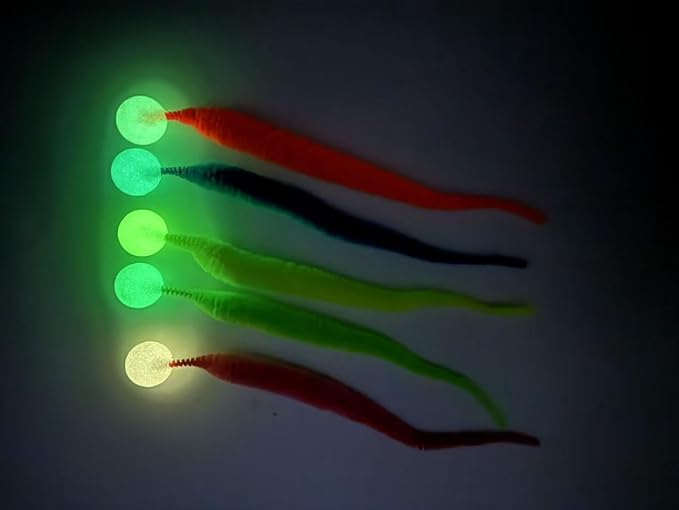 Bouncy Balls for Cats-5 Packs，Fuzzy Worm Cat Worm Toys with Fluorescent Ball，Magic Worm Bouncy Ball with Tail Cat Toy