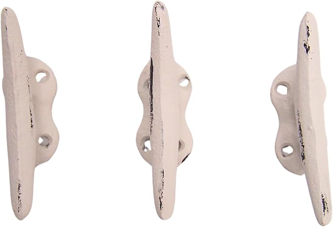 Wowser Nautical White Cast Iron Boat Cleat Wall Hooks, 3.5 Inches, Set of 3