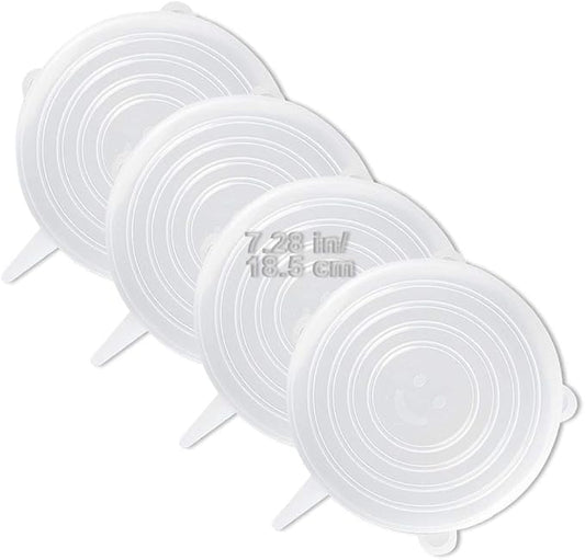 4 Pack Same Size Silicone Stretch Lids, Thicker Reusable Sturdy Silicone Container Cover, Expandable Food Storage Covers, Dishwasher and Freezer Safe, 7.28in(18.5cm)
