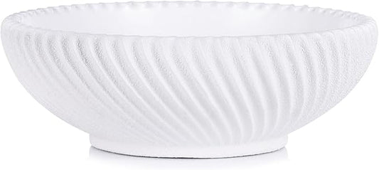 Large Resin Decorative Pedestal Bowl for Home Decor - White Ribbed Fruit Bowl For Kitchen Counter Or Table Decor - Key Bowl for Entryway Table Decor - Centerpiece Bowls for Keys, Fruit, Candy