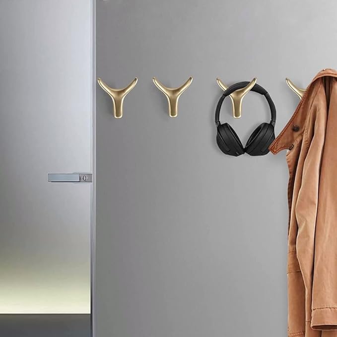 4 Packs Towel Hooks,Coat Hook Cow Head Wall Hooks, Metal Heavy Duty Wall Hooks for Hanging Coats, Hats, Bags, Kitchenware and Towels in Living Room, Kitchen, Bedroom and Bathroom (Gold)