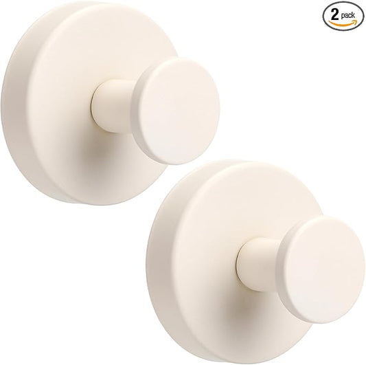 Suction Cup Hooks for Shower No-Drill Bathroom Hooks for Towels, Robes, Loofah Mountable on Bathroom Walls, Kitchen, Glass, Mirrors, Tile and Smooth,Non-Porous Surfaces (2, Milk White)