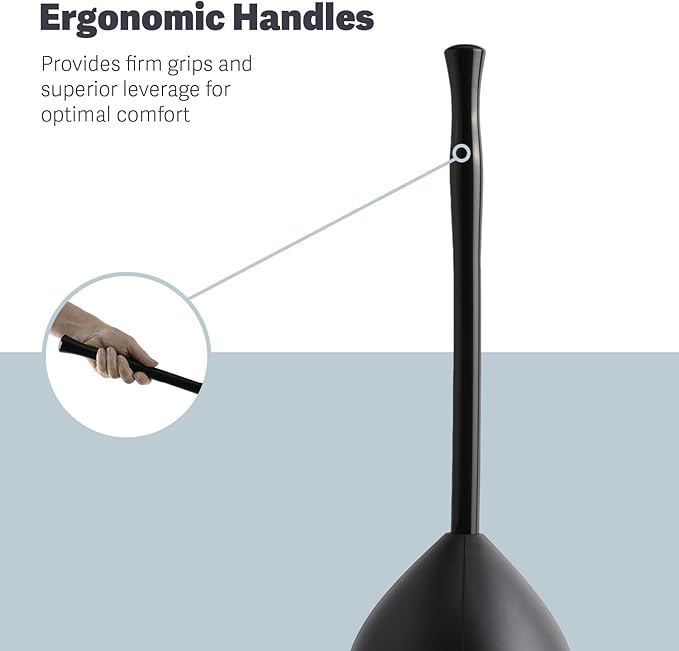 Casabella Toilet Plunger and Hideaway Caddy Combo for Bathrooms, 2-Piece Heavy-Duty Toilet Plunger and Holder Set, Black