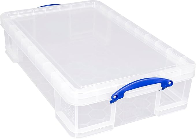 Really Useful Box 33 Liter Storage Container with Snap Lid and Clip Lock Handle for Lidded Home Item Storage Bins, Stores 44 DVDs or 186 CDs, 2 Pack