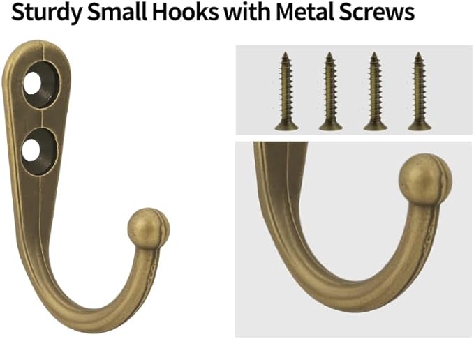 20 Pcs Small Key Hooks for Hanging, Key Holder, Wall Mount Hook with Stainless Steel Metal Screws, Command Hooks Utility Hangers for Key, Hat, Cup, Coat, Picture (Bronze)
