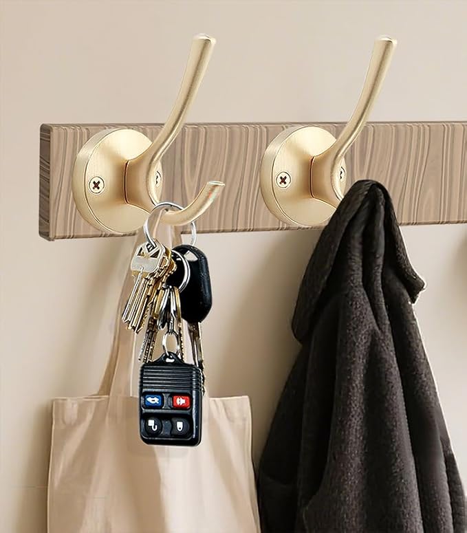 Gold Coat Hooks for Wall, 2 Pack Heavy Duty Towel Robe Hooks, Hats Hooks for Entryway Cubicle Closet Mudroom Bathroom Garage