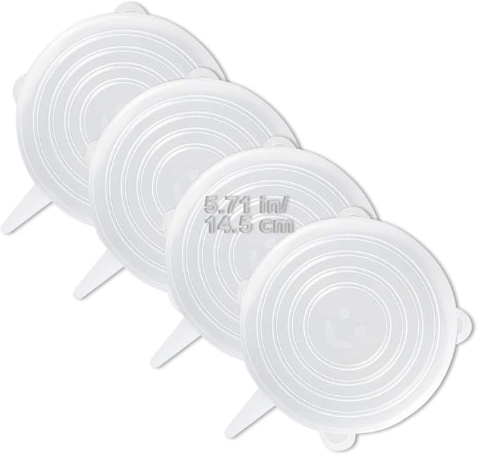 4 Pack Same Size Silicone Stretch Lids, Thicker Reusable Sturdy Silicone Container Cover, Expandable Food Storage Covers, Dishwasher and Freezer Safe, 5.71in(14.5cm)