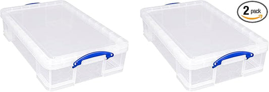 Really Useful Box 33 Liter Storage Container with Snap Lid and Clip Lock Handle for Lidded Home Item Storage Bins, Stores 44 DVDs or 186 CDs, 2 Pack