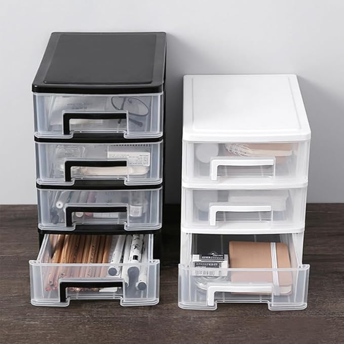 SAFIGLE 3 Layer Plastic Stackable Storage Drawer: Small Drawer-Type Desk Organizer Boxes for Home, Office, Craft Supplies - 11inch Acrylic Stackable Storage Bins to Space-Saving(White, Medium 3Drawer)