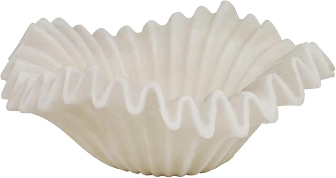 Braxio White Decorative Bowl – Resin Ruffle Bowl for Entryway, Dining Table Centerpiece, Fruit or Key Holder for Modern Home Decor, 12 Inch Art Deco Style