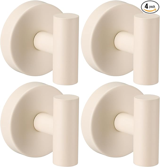 Heavy Duty Reusable Suction Cup Hooks for Shower - No Drill Bathroom/Glass/Mirror/Tiles & Metal Surfaces,and Smooth Non-Porous Surfaces for Towels, Robes, Loofahs (4, Milk White)