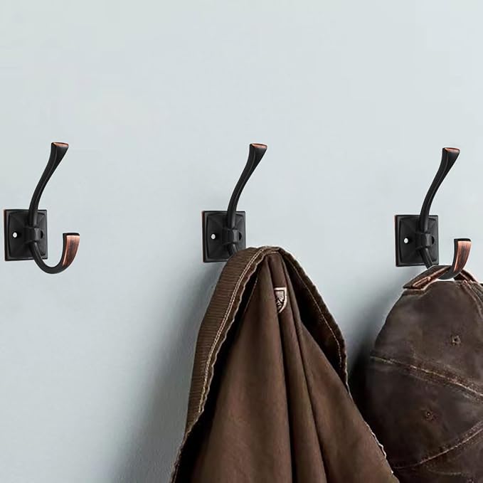 5 Pack Decorative Heavy Duty Towel Hooks for Hanging Robe Double Oil Rubbed Bronze Coat Hooks Wall Mounted with Screws for Key, Towel, Bags, Cup, Hat