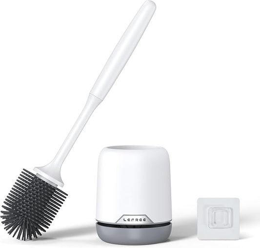 Lefree Silicone Toilet Brush and Holder, Bathroom Cleaner Brush Set, Non-Slip Handle Toilet Bowl Brush with TPR Soft Bristle, Wall Mounted/Floor Standing
