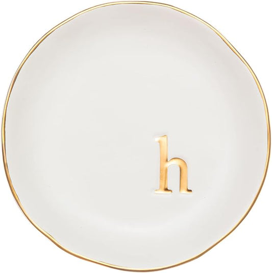 COLLECTIVE HOME - Ceramic Jewelry Tray, Decorative Trinket Dish for Rings Earrings Necklaces Bracelet Watch Keys, Birthday Mother's Day Christmas Gift for Women, 4.75", White Surface (H)