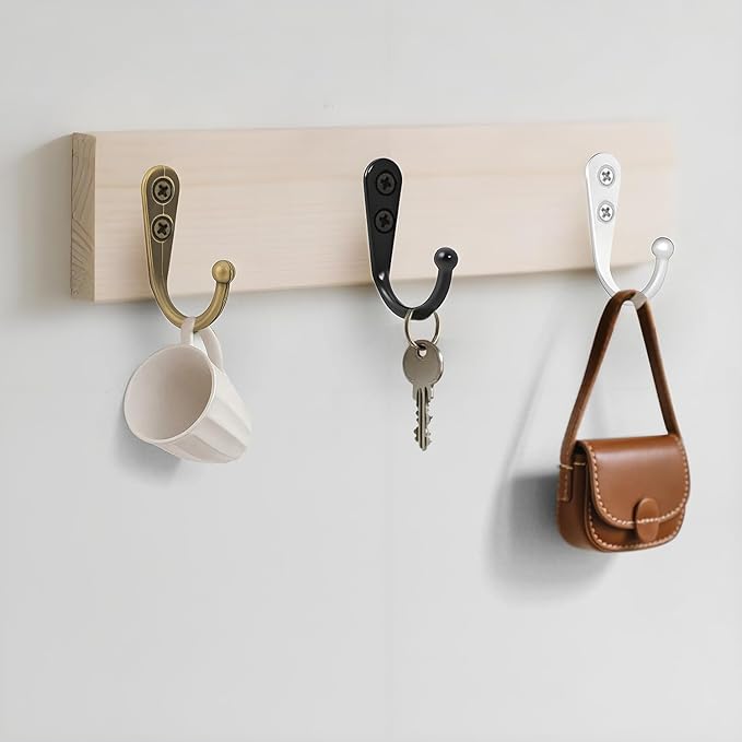 20 Pcs Small Key Hooks for Hanging, Key Holder, Wall Mount Hook with Stainless Steel Screws, Command Hooks Utility Hangers for Key, Hat, Cup, Coat, Picture (Black)