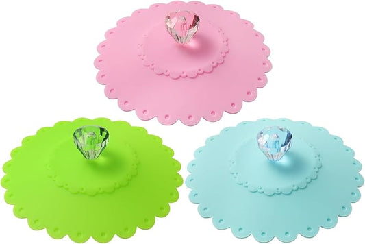 Diamond Silicone Cup Covers (Set of 3) ， Multicolored Silicone Lids for Mugs, Cups, Tea Pots,Flexible Mug Covers，Hot Cup Lids for Coffee & Tea