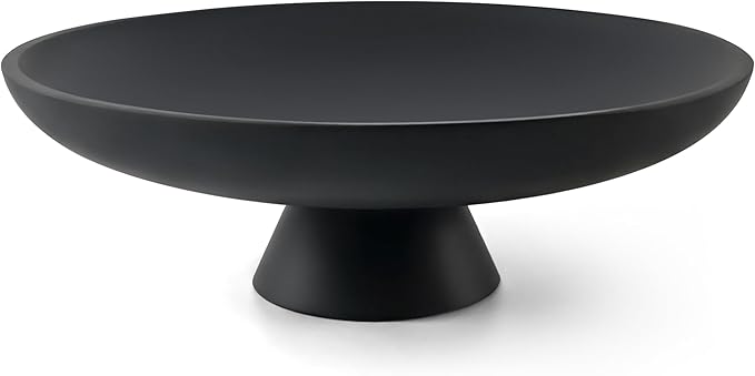 Large Decorative Bowl, Modern Resin Pedestal Bowl for Home Decor, Stylish Fruit Bowl for Kitchen Counter, Chic Key Holder for Entry Table, Matte Black