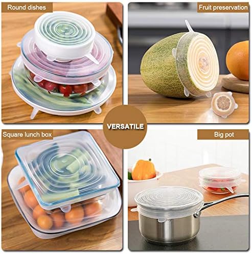 4 Pack Same Size Silicone Stretch Lids, Thicker Reusable Sturdy Silicone Container Cover, Expandable Food Storage Covers, Dishwasher and Freezer Safe, 8.07in(20.5cm)