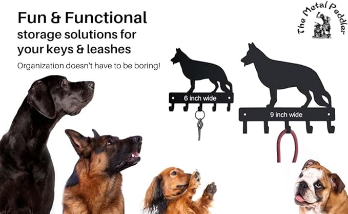 Dachshund Key Holder Dog Leash Hanger for Wall - Large 9 inch Wide Made in USA